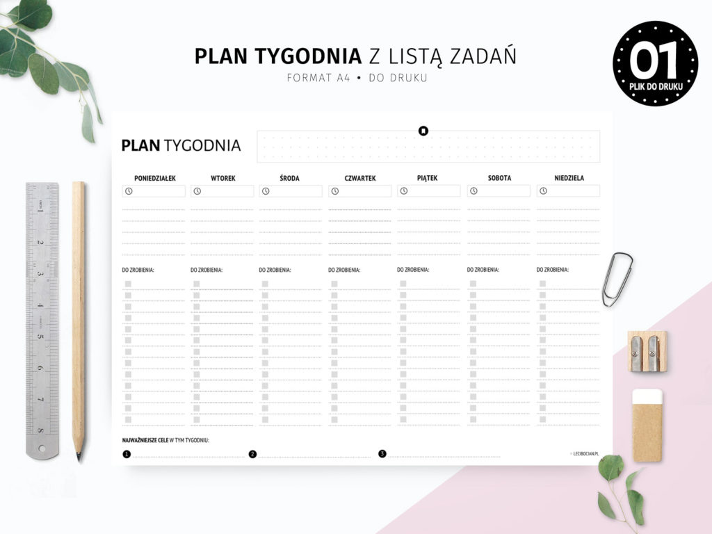 Plan tygodnia z listą zadań do druku Karty pracy i planery do druku Sklep internetowy