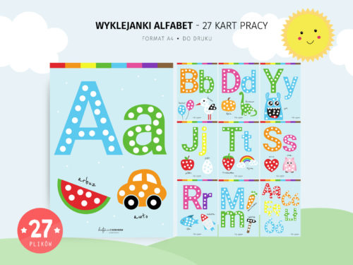 Wyklejanki Alfabet - 27 kart pracy do druku
