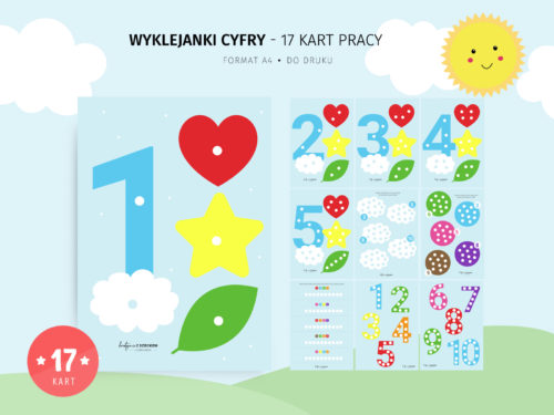 Wyklejanki cyfry - 17 kart pracy do druku