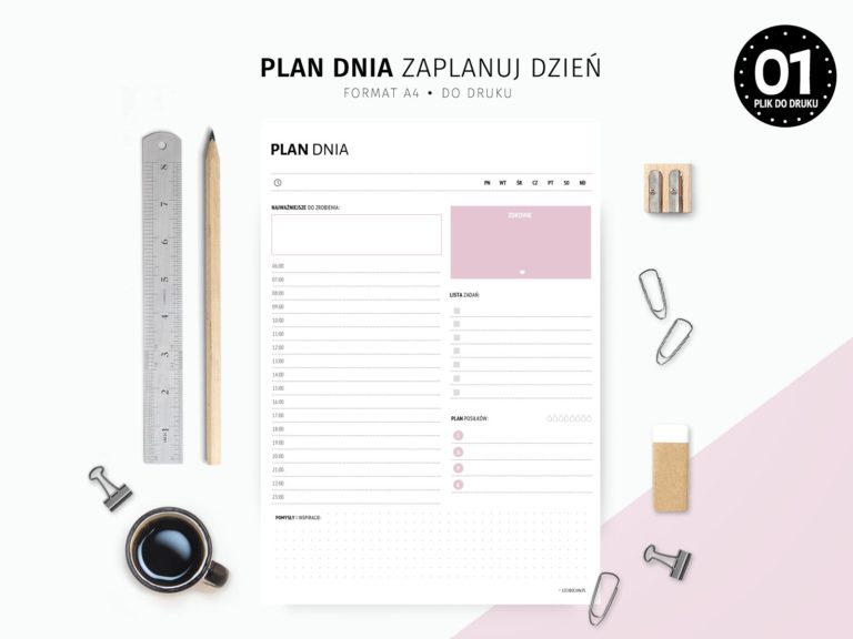 Plan Dnia Z Kalendarzem List Zada I Notatkami Karty Pracy I Planery Do Druku Sklep