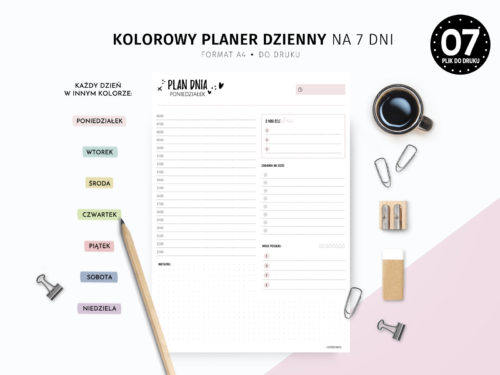 Planer dzienny do druku na 7 dni tygodnia