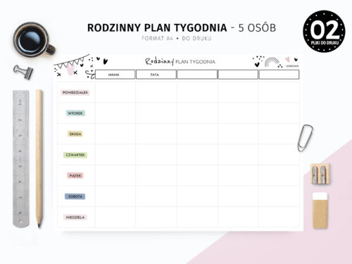 Rodzinny plan tygodnia dla 5 osób do druku