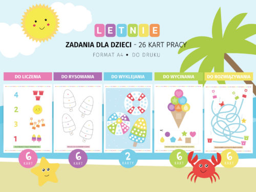 Letnie karty pracy dla dzieci - 26 karty do zabawy do druku