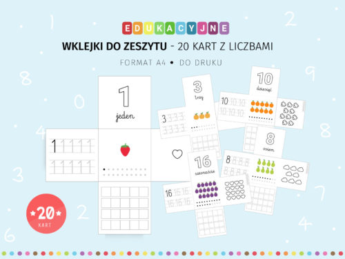 Wklejki z liczbami - 20 kart pracy do druku