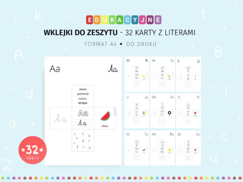 Wklejki z literami - 32 karty pracy do druku