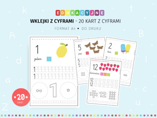 Wklejki z cyframi - 20 kart pracy do druku
