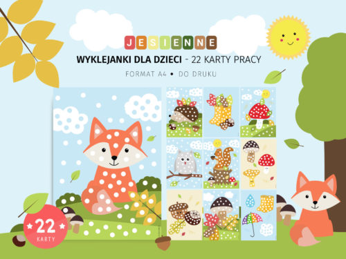 Jesienne wyklejanki – 22 karty pracy do druku