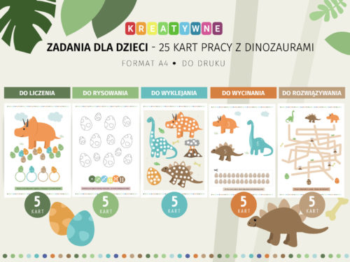 25 karty pracy z dinozaurami do druku