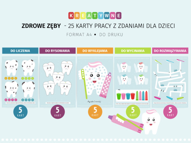 25 karty pracy Zdrowe zęby do druku