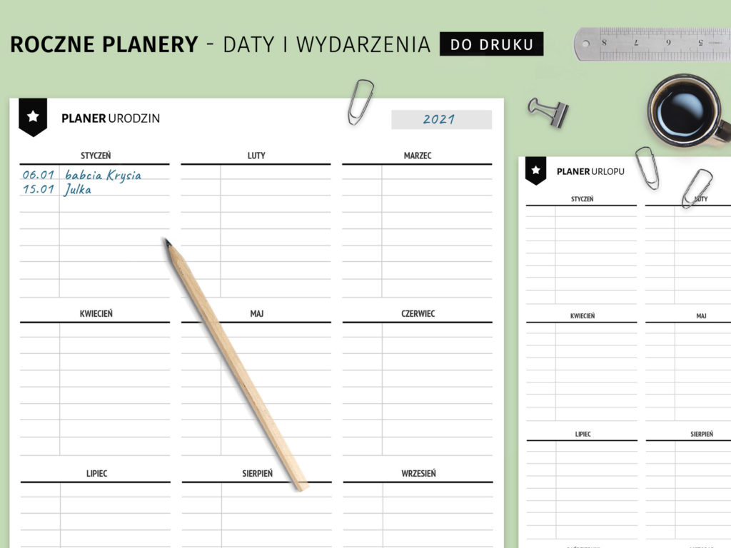 Daty i wydarzenia rocznych planerów do druku Karty pracy i planery do druku Sklep