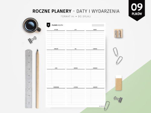 Daty i wydarzenia - roczne planery do druku