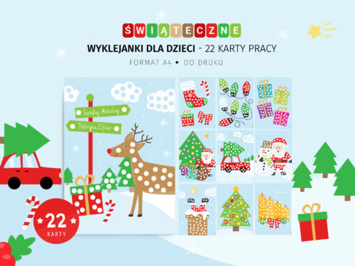 Świąteczne wyklejanki - 22 karty pracy do druku