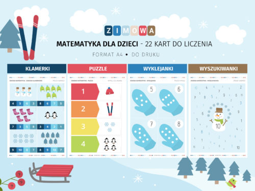Zimowa matematyka - 22 karty do liczenia do druku