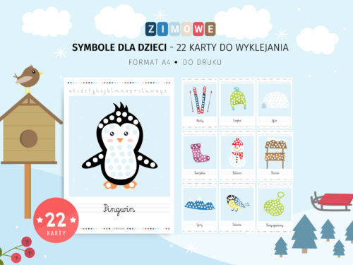 Zimowe symbole do wyklejania - 22 karty do druku
