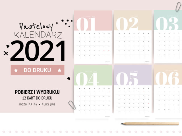 Kalendarz 2021 do wydrukowania - Pastelowy