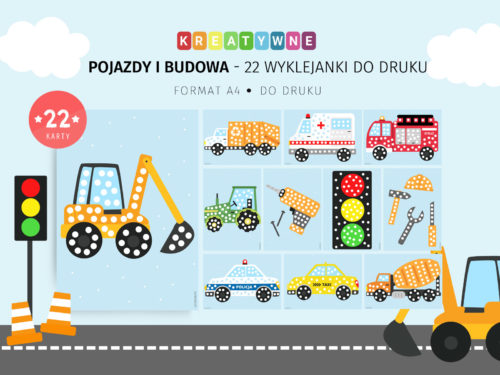 Pojazdy i budowa - 22 karty pracy do wyklejania do druku
