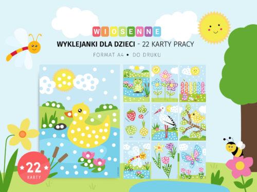 Wiosenne wyklejanki - 22 karty pracy do druku