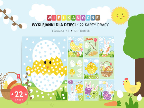 Wielkanocne wyklejanki - 22 karty pracy do druku