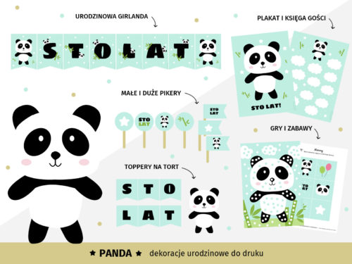 Panda - Dekoracje urodzinowe do druku