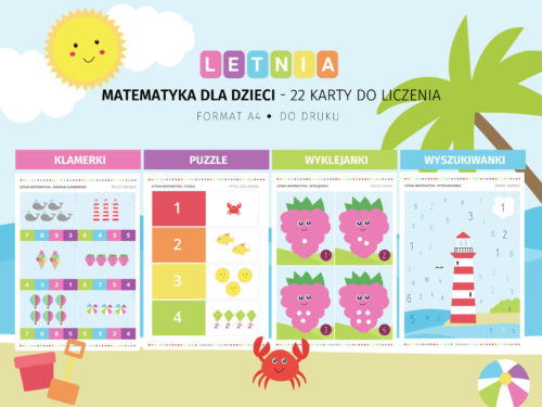 Letnia matematyka - 22 karty do liczenia do druku