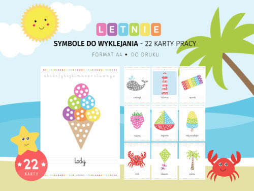 Letnie symbole do wyklejania - 22 karty do druku