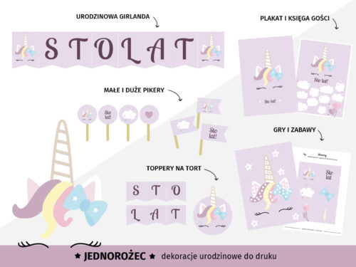 Jednorożec - Dekoracje urodzinowe do druku