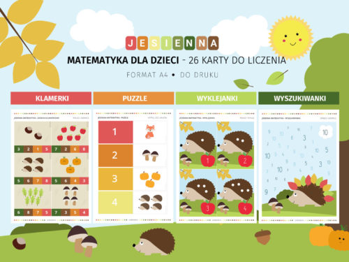 Jesienna matematyka - 22 karty do liczenia do druku