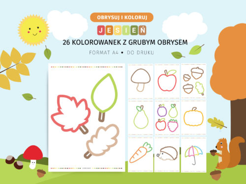Jesień - kolorowanki z grubym obrysem do druku