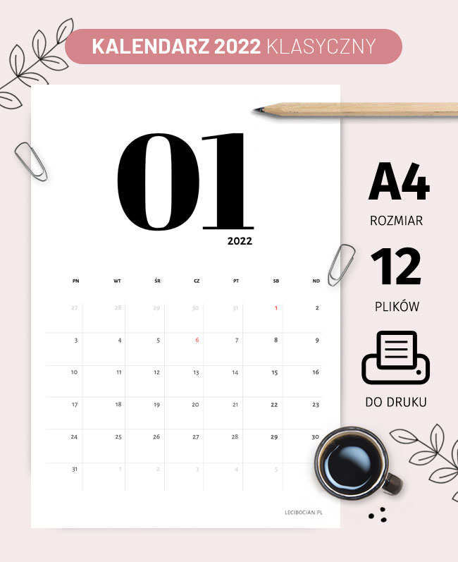 Kalendarz 2022 do druku - Klasyczny