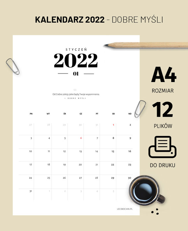 Kalendarz 2022 dobre myśli - do druku