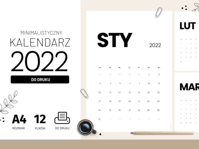 Kalendarz 2022 do druku - minimalistyczny