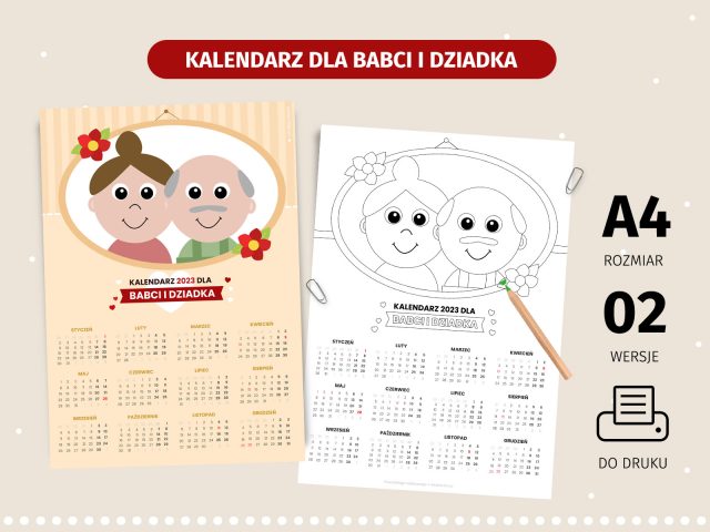 Kalendarz dla babci i dziadka - do druku