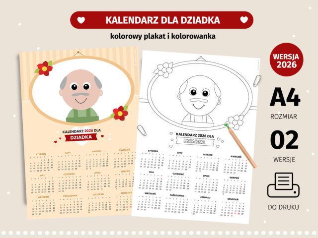 Kalendarz i kolorowanka dla dziadka - do druku