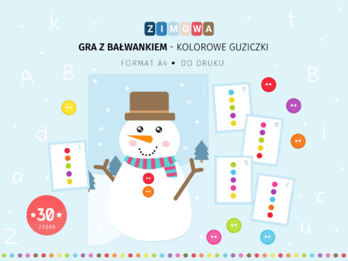 Gra z bałwankiem - ułóż kolorowe guziki