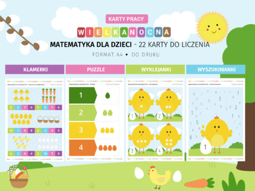 Wielkanocna matematyka - 22 karty do liczenia do druku