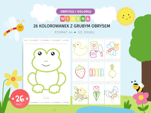 Wiosna - kolorowanki z grubym obrysem do druku