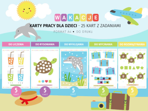 Wakacje karty pracy dla dzieci - 25 kart pracy do druku