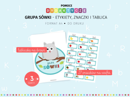 Sówki znaczki na szafki do druku