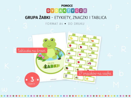 Żabki - znaczki przedszkolne do szatni i tabliczka