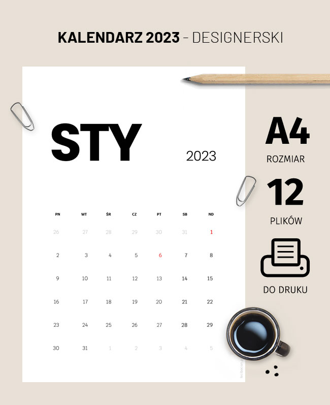 Designerski kalendarz 2023 do druku