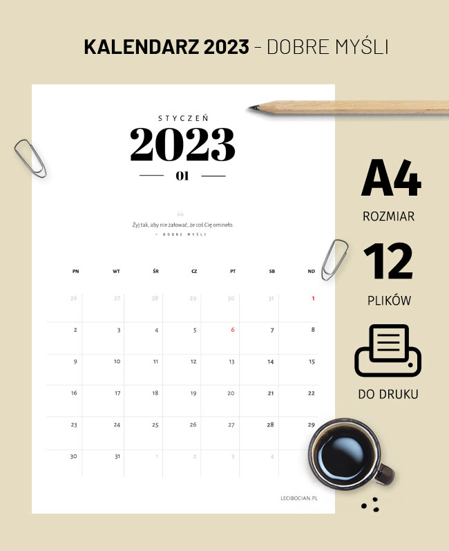 Kalendarz 2023 dobre myśli - do druku