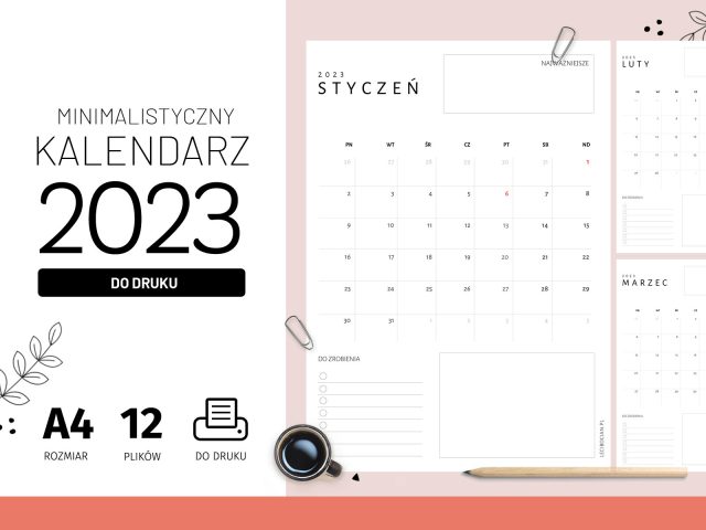 Kalendarz 2023 minimalistyczny - do druku