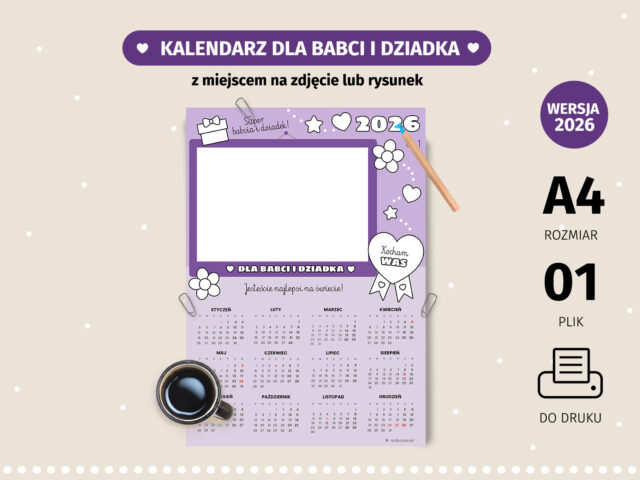 Kalendarz dla babci i dziadka ze zdjęciem - do druku