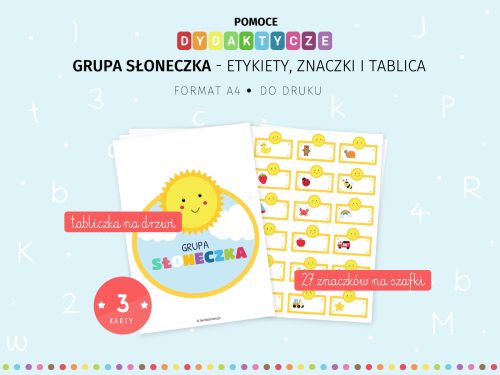 Słoneczka znaczki na szafki do druku