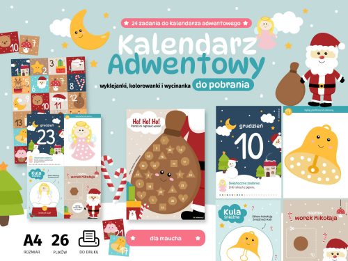 Kalendarz adwentowy - zadania, kolorowanki i wycinanka