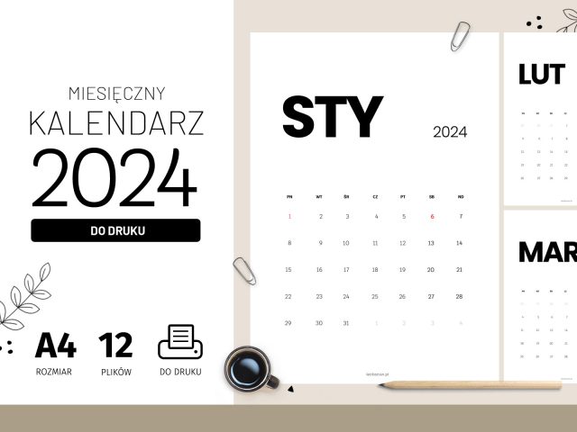 Kalendarz miesięczny 2024 do druku