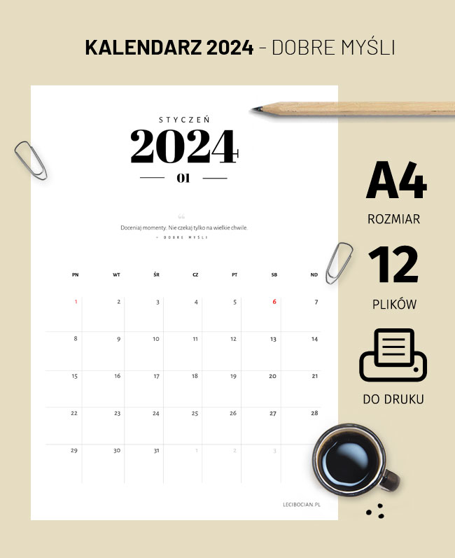 Kalendarz 2024 Dobre myśli – do druku