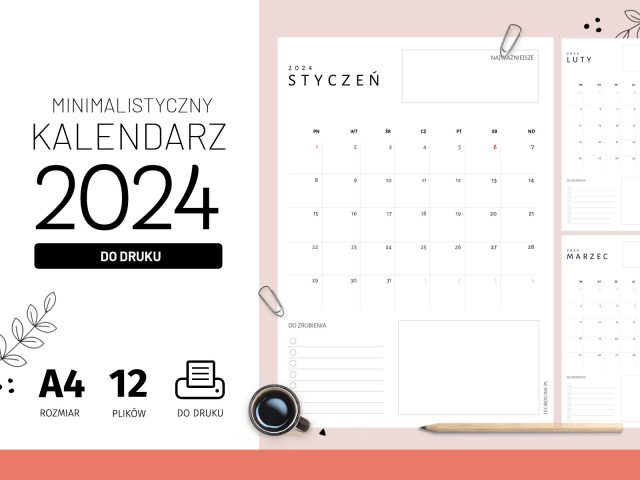 Kalendarz 2024 minimalistyczny – do druku