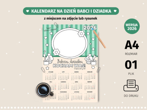Kalendarz dla babci i dziadka z miejscem na zdjęcie lub rysunek