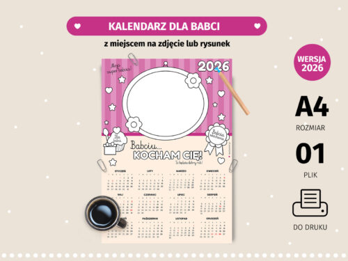 Kalendarz dla babci z miejscem na zdjęcie/rysunek - do druku